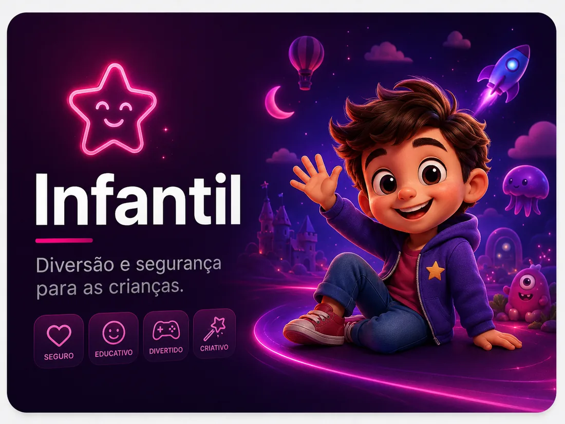 Card visual infantil com conteúdo familiar e seguro